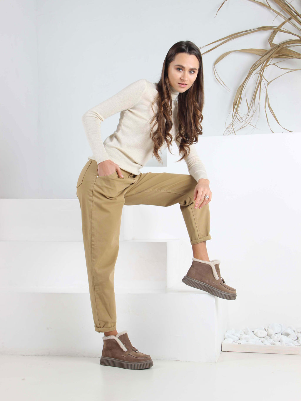 Ботинки 307.от11br. коричневый капучино замша/Шерсть