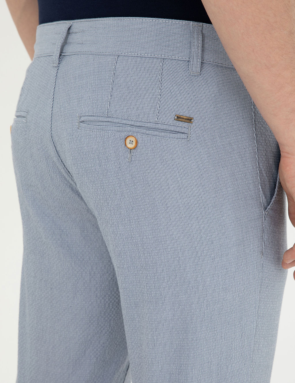 A__k Mavi Slim Fit Gofre Ba_c_kl_ Kanvas Pantolon