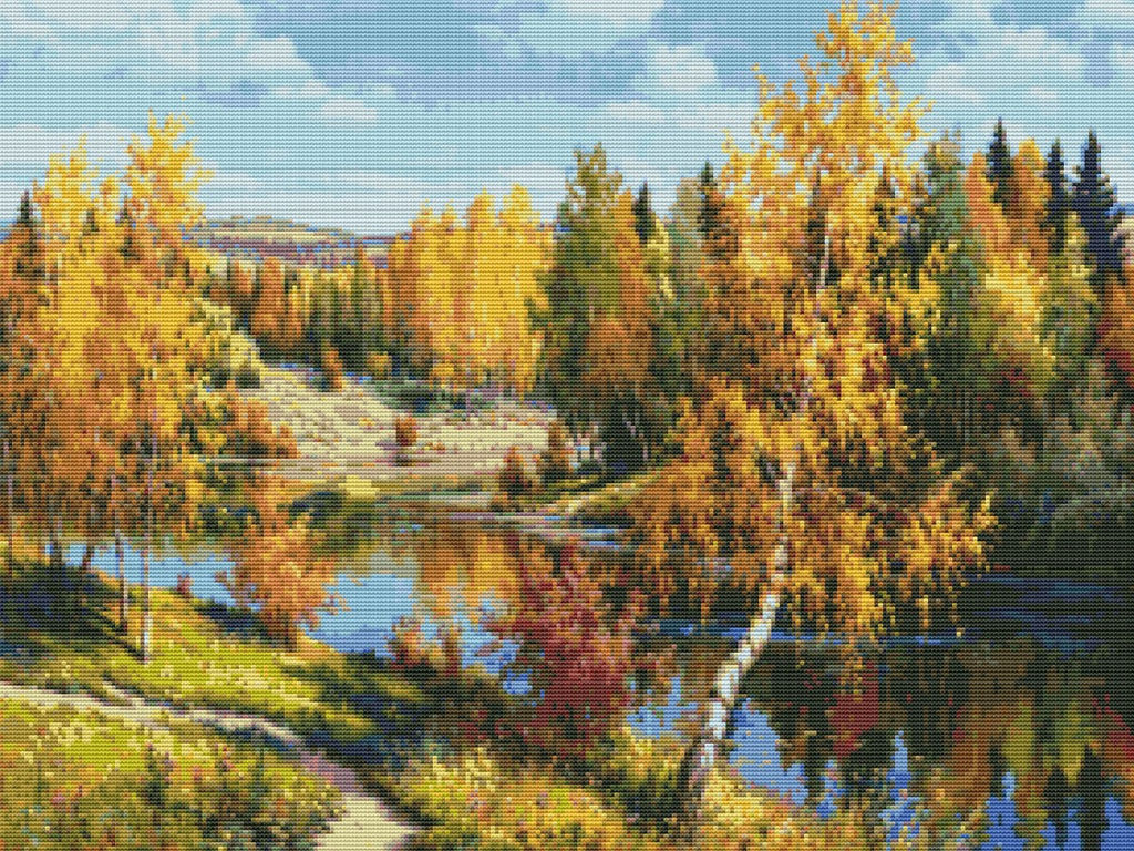 Вышивка крестиком 40х50см, Осень в лесу