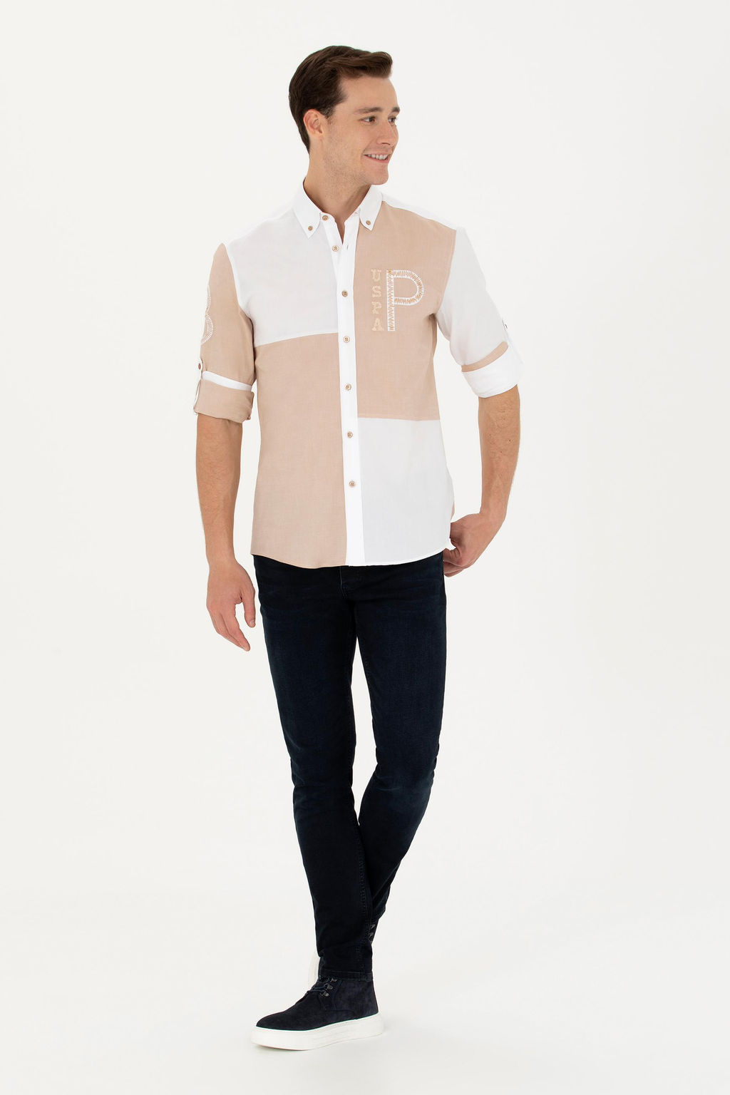 Мужская рубашка песочного цвета с длинным рукавом Неожиданная скидка в корзине - U.s. polo assn фото 4