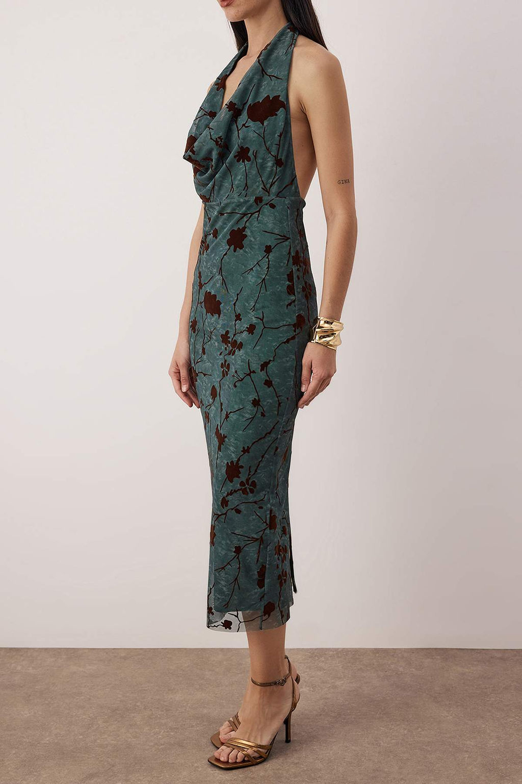 Zumrut Yesili Cicekli Tul Orme Astarl? Midi S?k Elbise TPRAW26EL00140 - Trendyolmilla фото 5