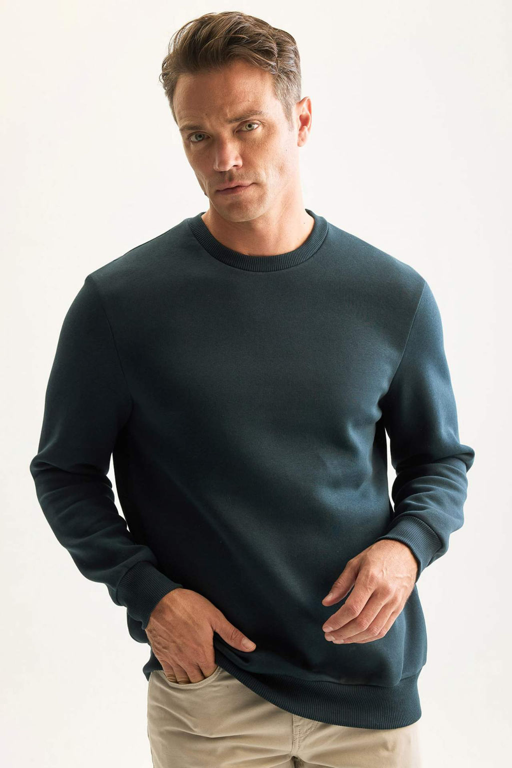 Lacivert 3 Iplik Pamuklu Sardonlu Ici Polarl? Regular Fit Bisiklet Yaka Kal?n Sweatshirt - Defacto фото 7