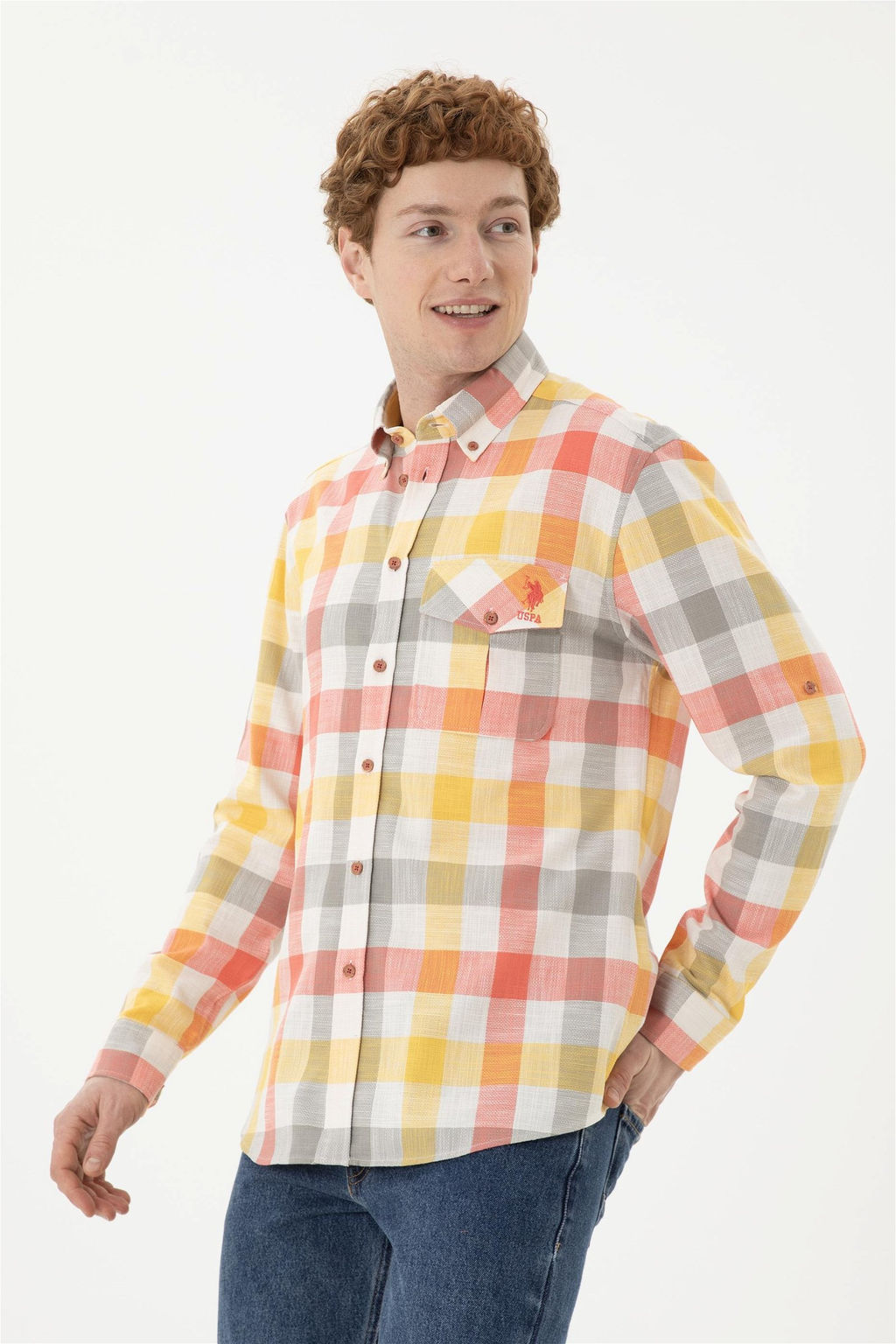 Мужская красная рубашка в клетку - U.s. polo assn фото 3