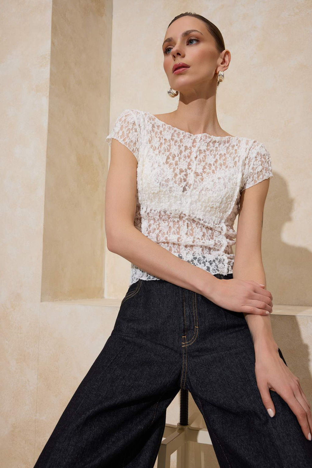 Bordo Fitted/Vucuda Oturan Kay?k Yaka K?sa Kollu Dantel Orme Bluz TWOSS26BZ00185 - Trendyolmilla фото 8