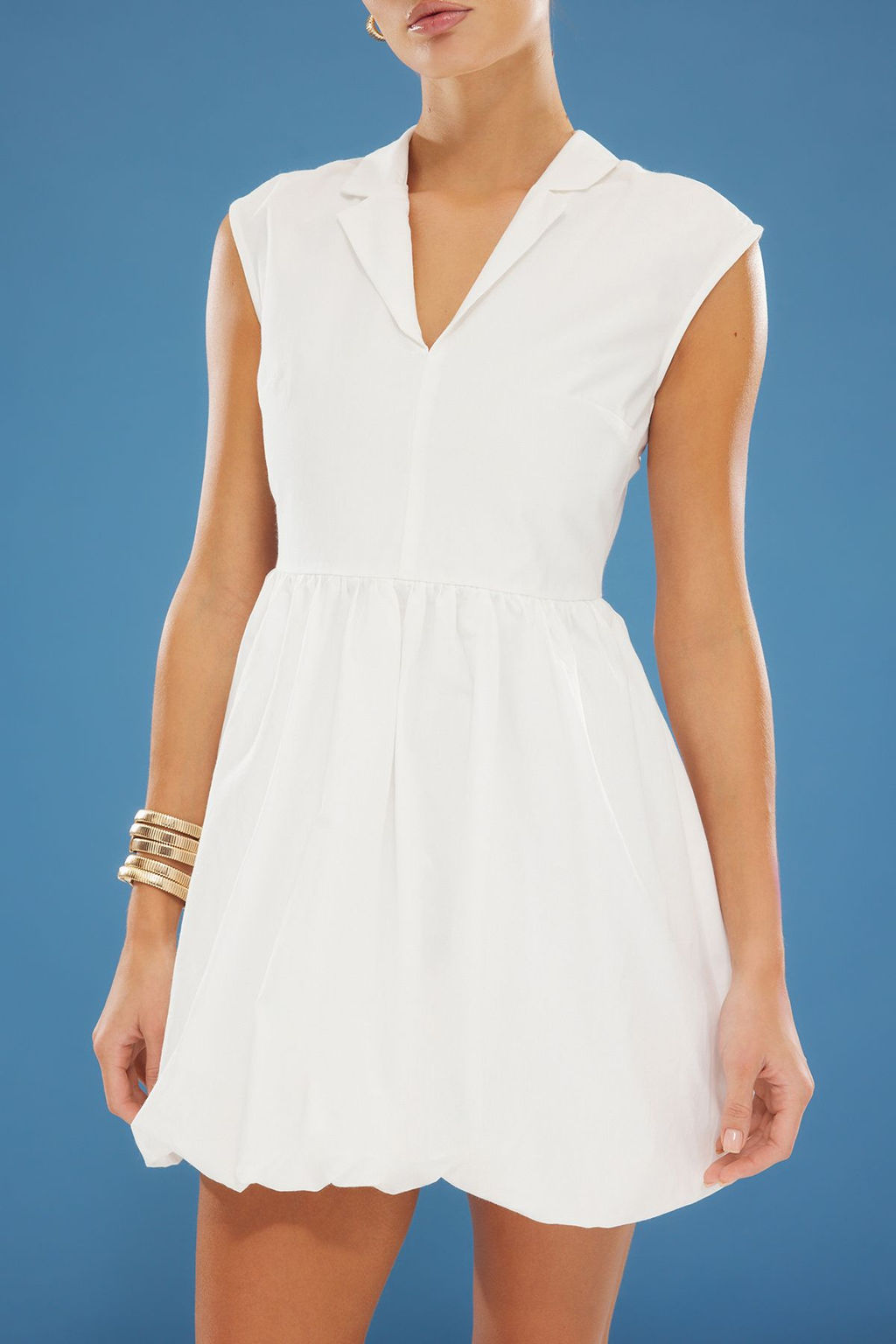 Beyaz Balon Etek Gomlek Yaka Poplin Mini Dokuma Elbise TWOSS25EL00319 - Trendyolmilla фото 4