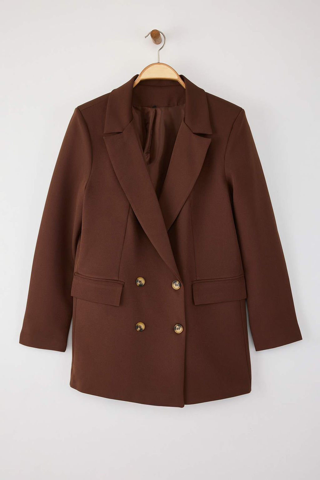 Kahverengi Oversize Astarl? Dugmeli Dokuma Blazer Ceket TWOAW22CE0167