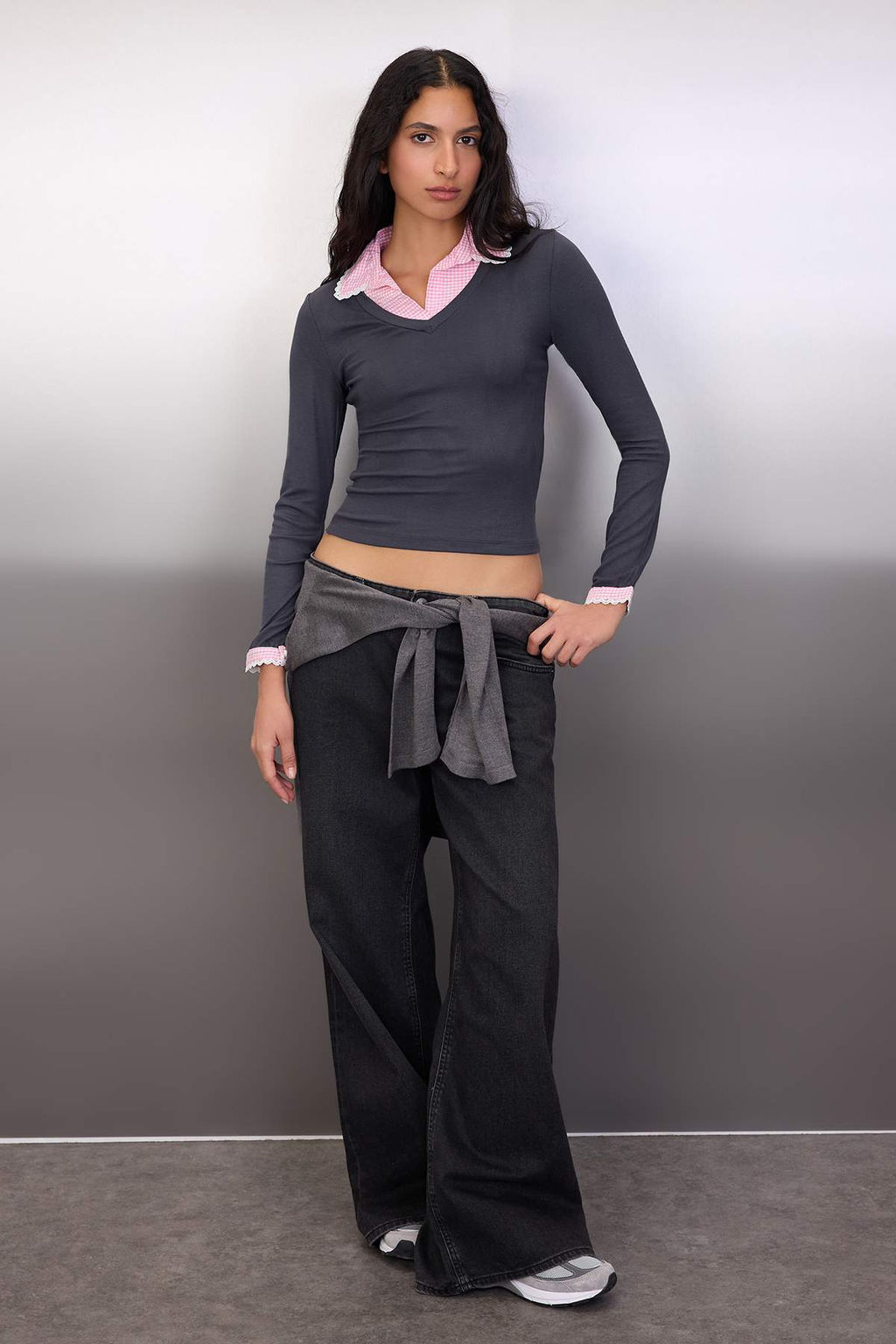 Teen Lacivert Ekose/Kareli Fitted/Vucuda Oturan Dokuma Detayl? Orme Bluz TWOAW26BZ00008 - Trendyolmilla фото 10