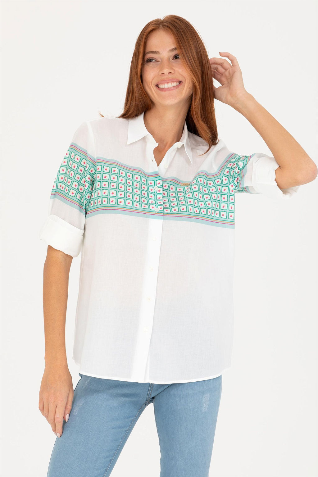 Женская рубашка цвета морской волны с длинным рукавом - U.s. polo assn фото 8