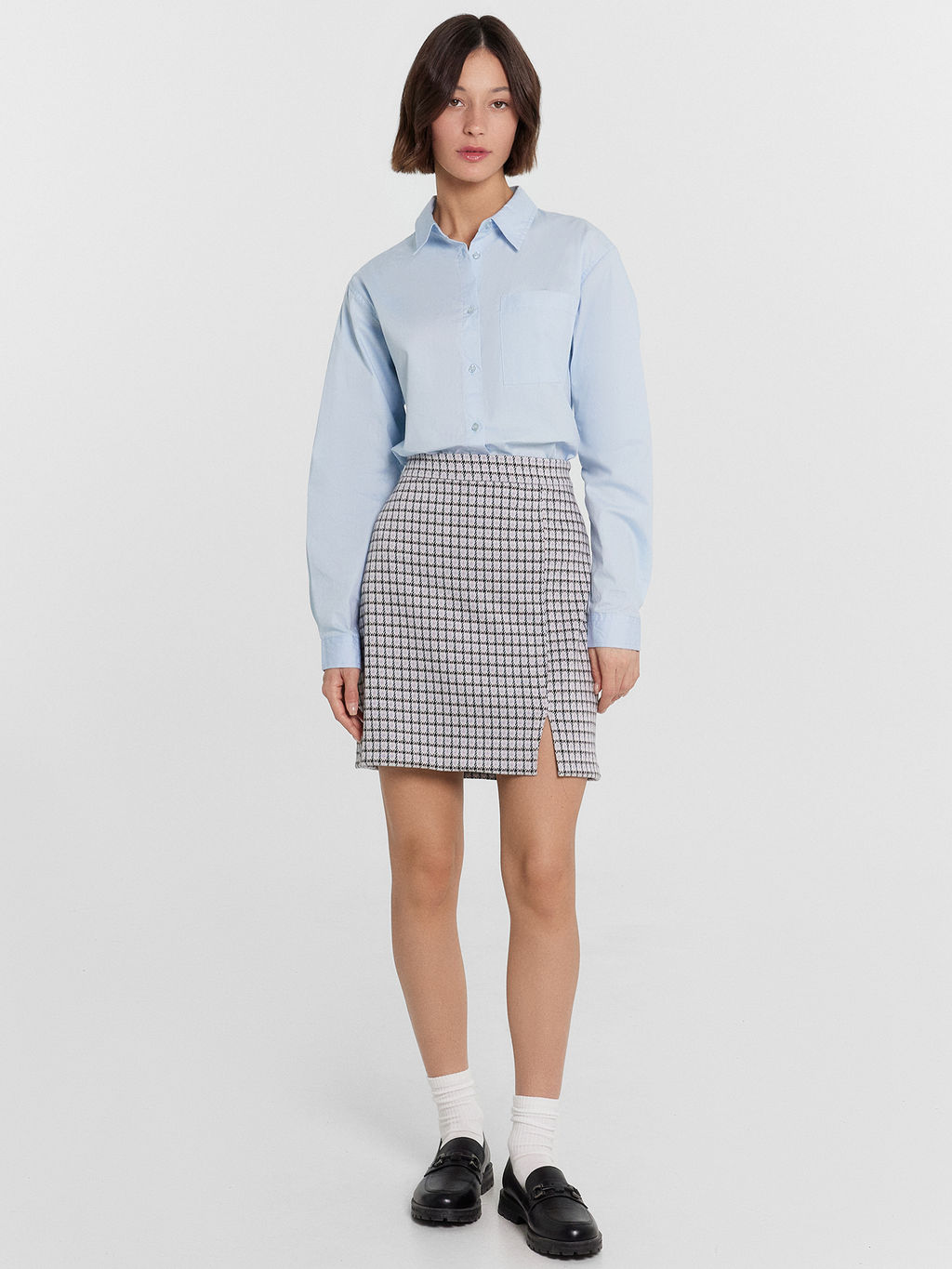 Юбка женская мини с разрезом в бордово-синюю лапку бордово -синяя лапка 152767 - Mark formelle фото 4