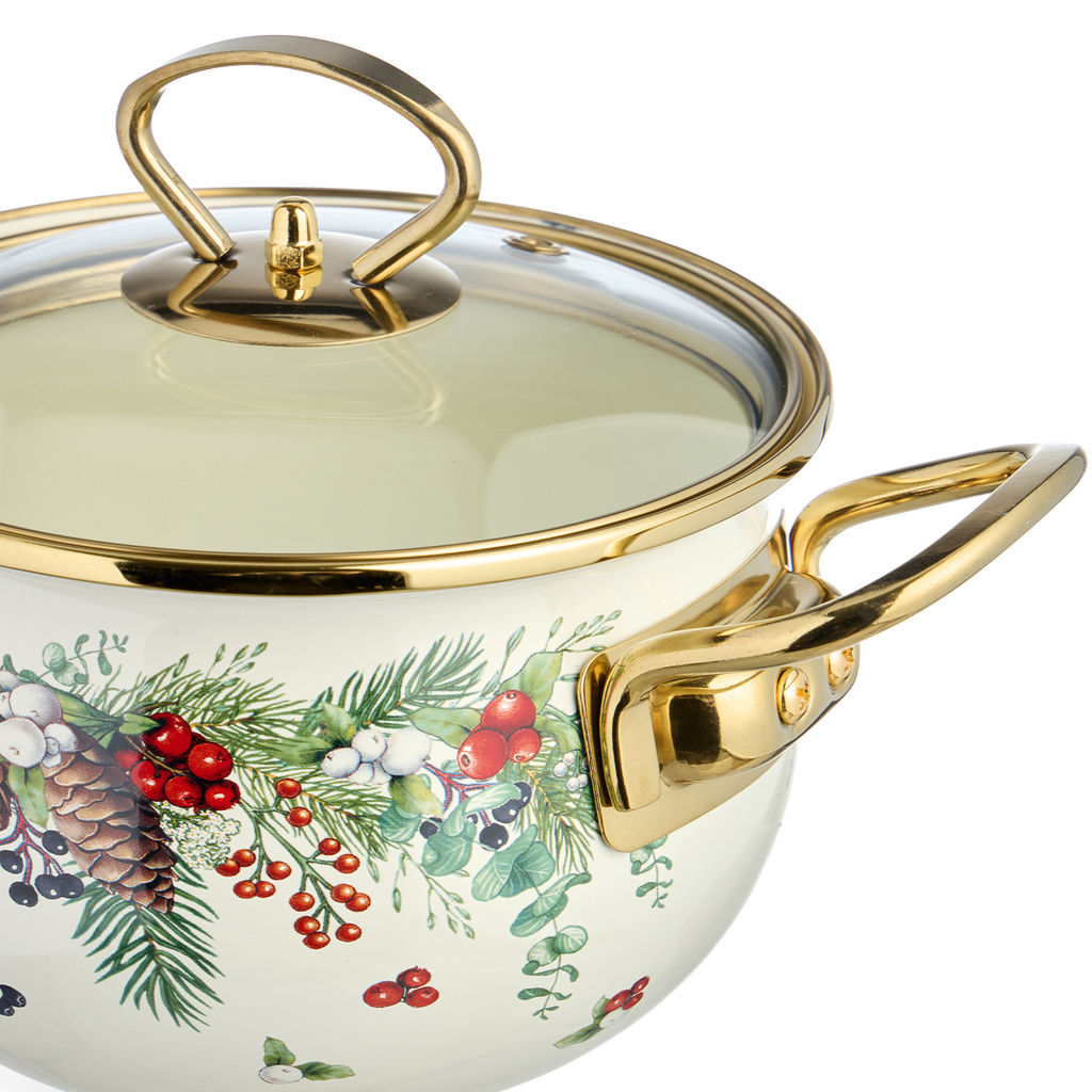 КАСТРЮЛЯ ЭМАЛИРОВАННАЯ AGNESS СО СТЕКЛЯННОЙ КРЫШКОЙ СЕРИЯ CELEBRATION, 1.5 Л, 16*10 СМ фото 8
