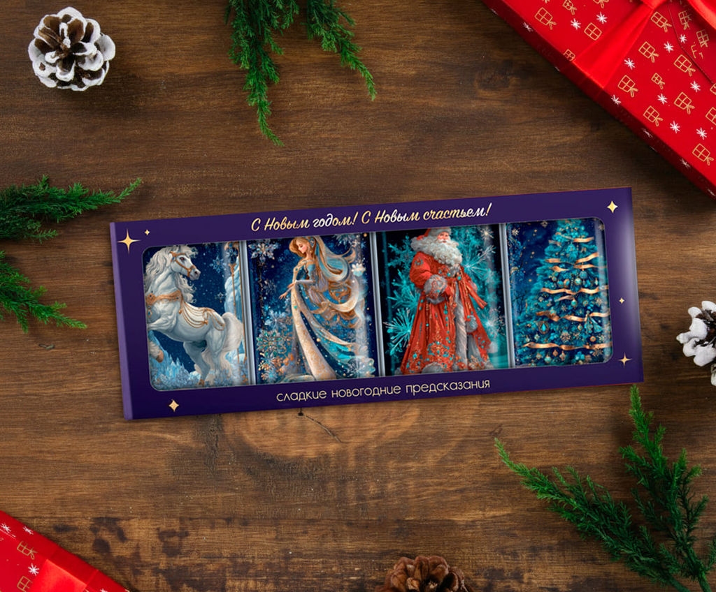 Набор шоколада "С Новым годом! С Новым счастьем (синий)", 4шт. по 12г.