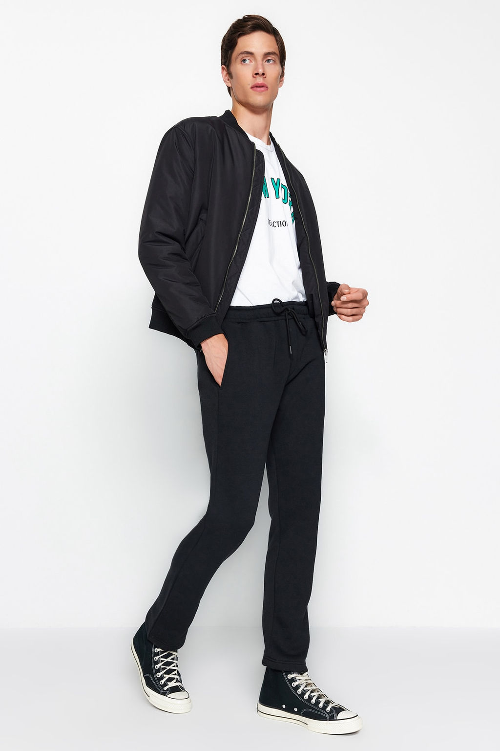 Siyah Regular/Normal Kesim Pamuklu Ac?k Paca Esofman Alt? TMNAW24EA00011