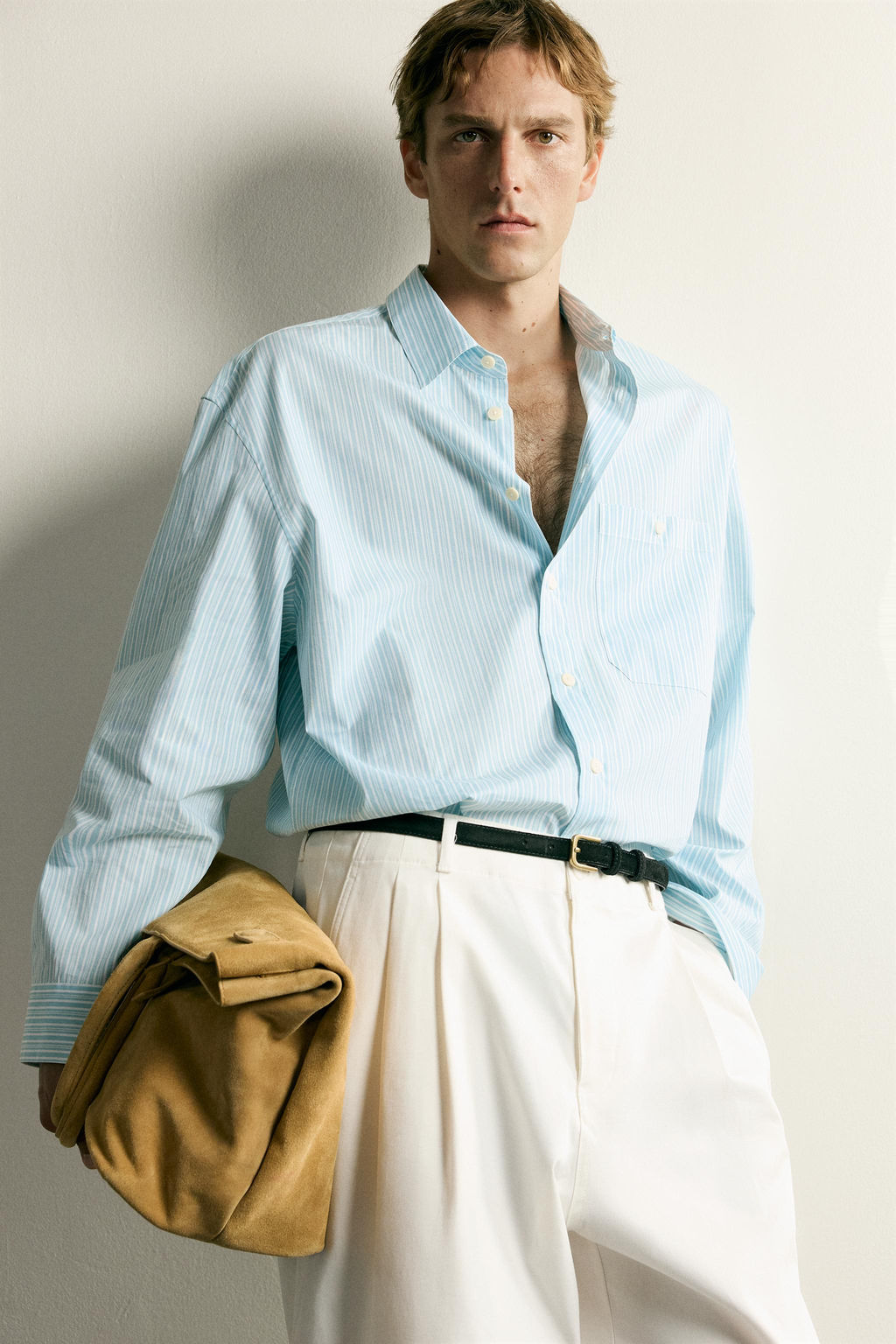 CAMISA BOXY FIT RAYAS / Verde agua - Zara фото 6
