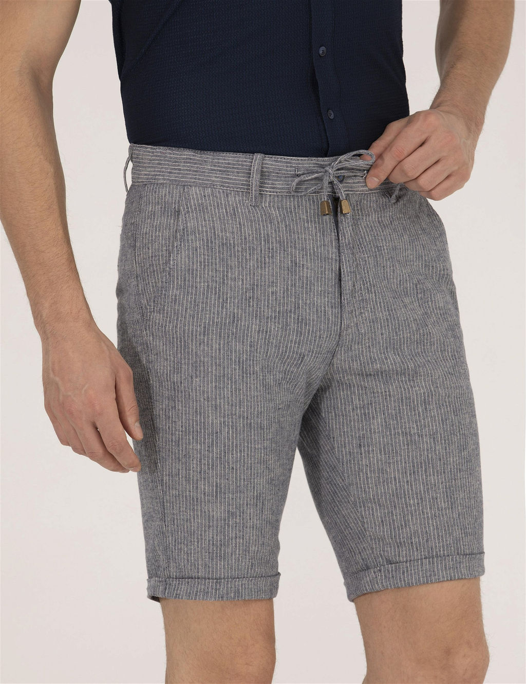 A__k Lacivert Slim Fit Keten Kar___ml_ Beli Lastikli _ort - Pierre cardin фото 5