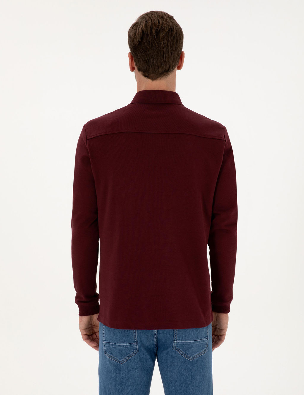 Bordo Regular Fit %100 Pamuk 3 _plik Polo Yaka Sweatshirt