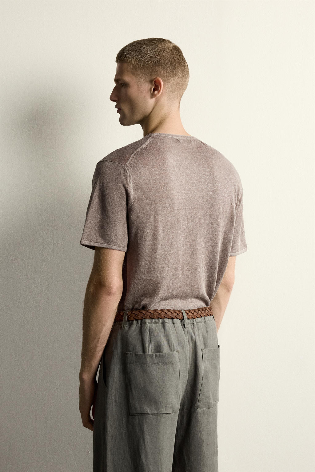CAMISETA PUNTO RELAXED FIT 100% LINO / Marr?n / Topo - Zara фото 3