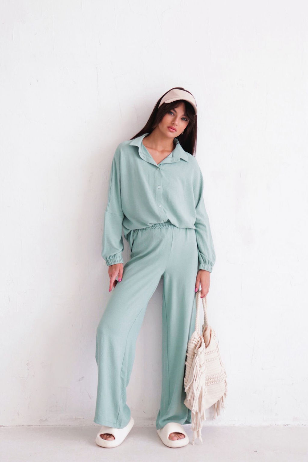 9986 Брюки-палаццо светло-аквамариновые летние - Martichelli фото 3