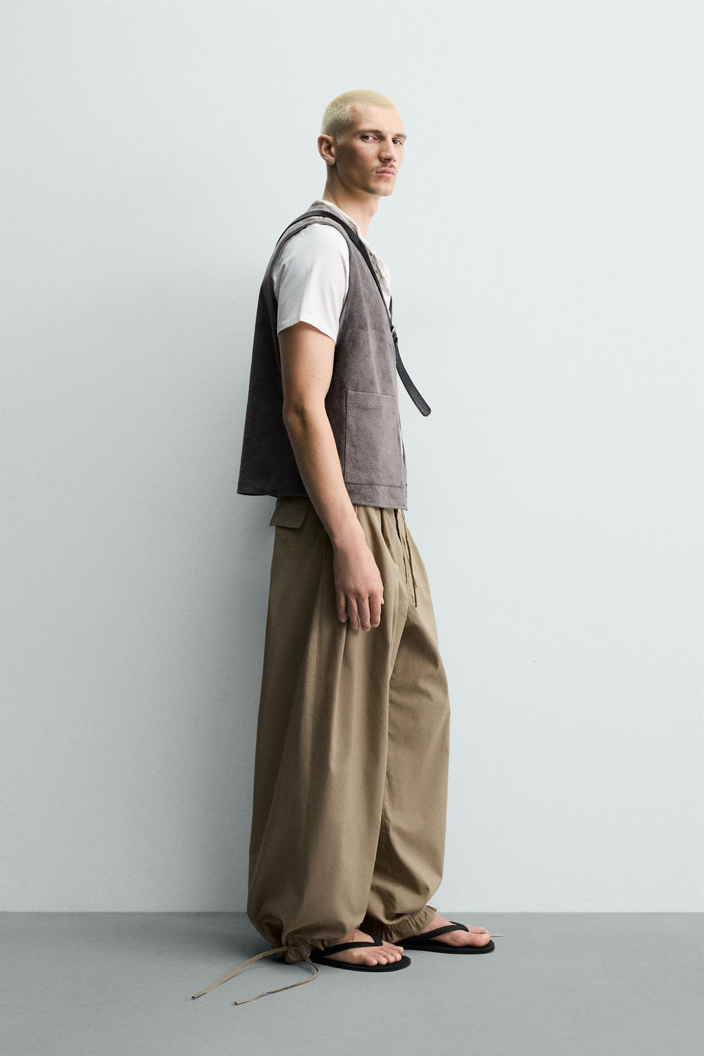 CHALECO RELAXED FIT PIEL ANTE / Gris - Zara фото 4