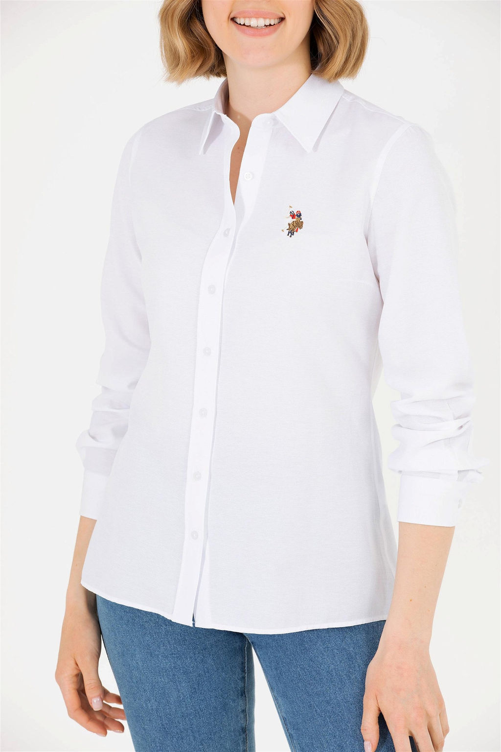 Женская белая базовая рубашка с длинным рукавом - U.s. polo assn фото 6