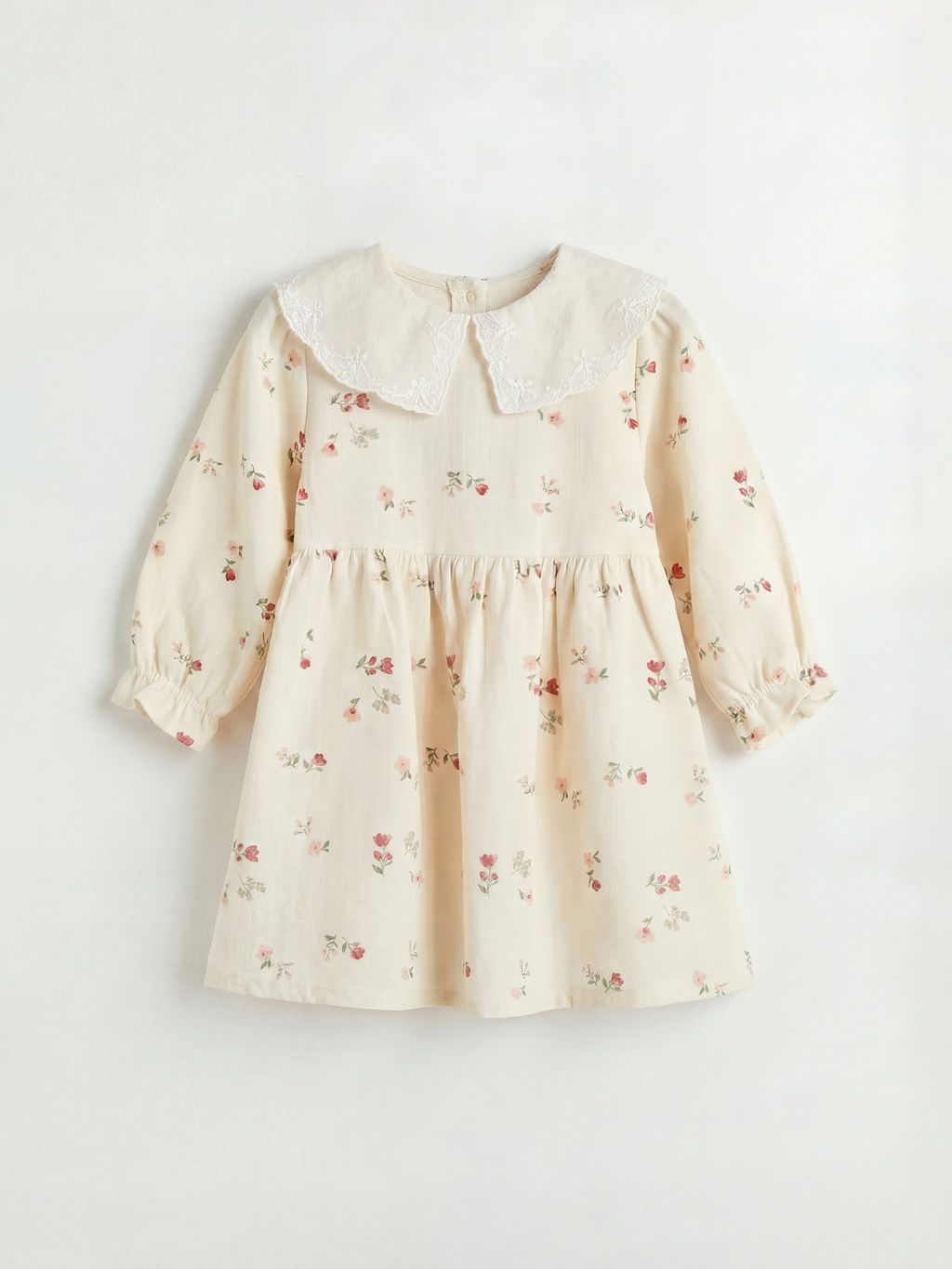 Bebe Yaka ?i?ek Desenli K?z Bebek Gabardin Elbise