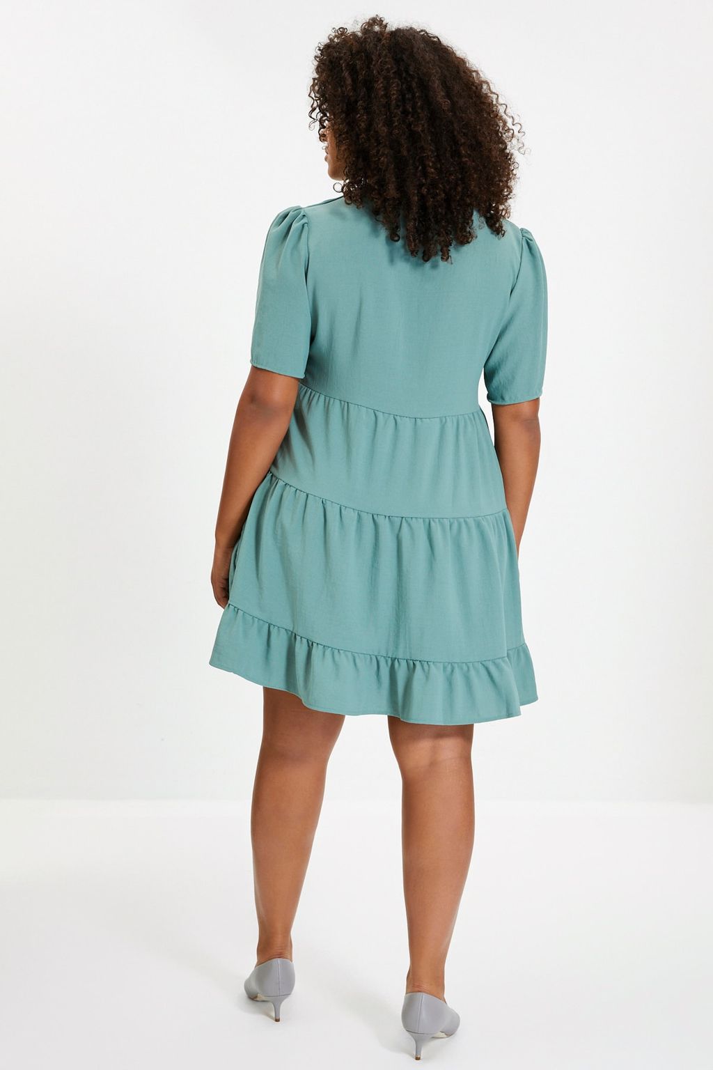 Haki Genis Kesim V Yaka Mini Dokuma Elbise TWOSS20EL0400