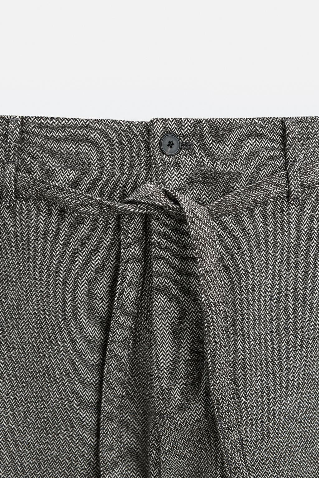 HERRINGBONE BELTED TROUSERS - Zara фото 8