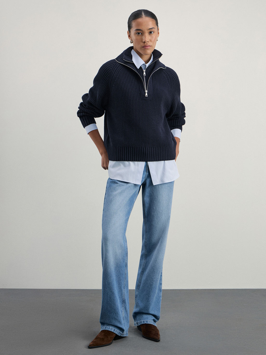 Джемпер на молнии из смесового хлопка / Zarina  фото 2