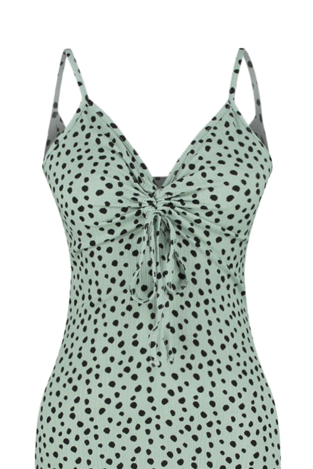 Mint Puantiye Bask?l? Burumcuk Belden Ac?lan/Skater Ask?l? Midi Orme Elbise TWOSS23EL01454