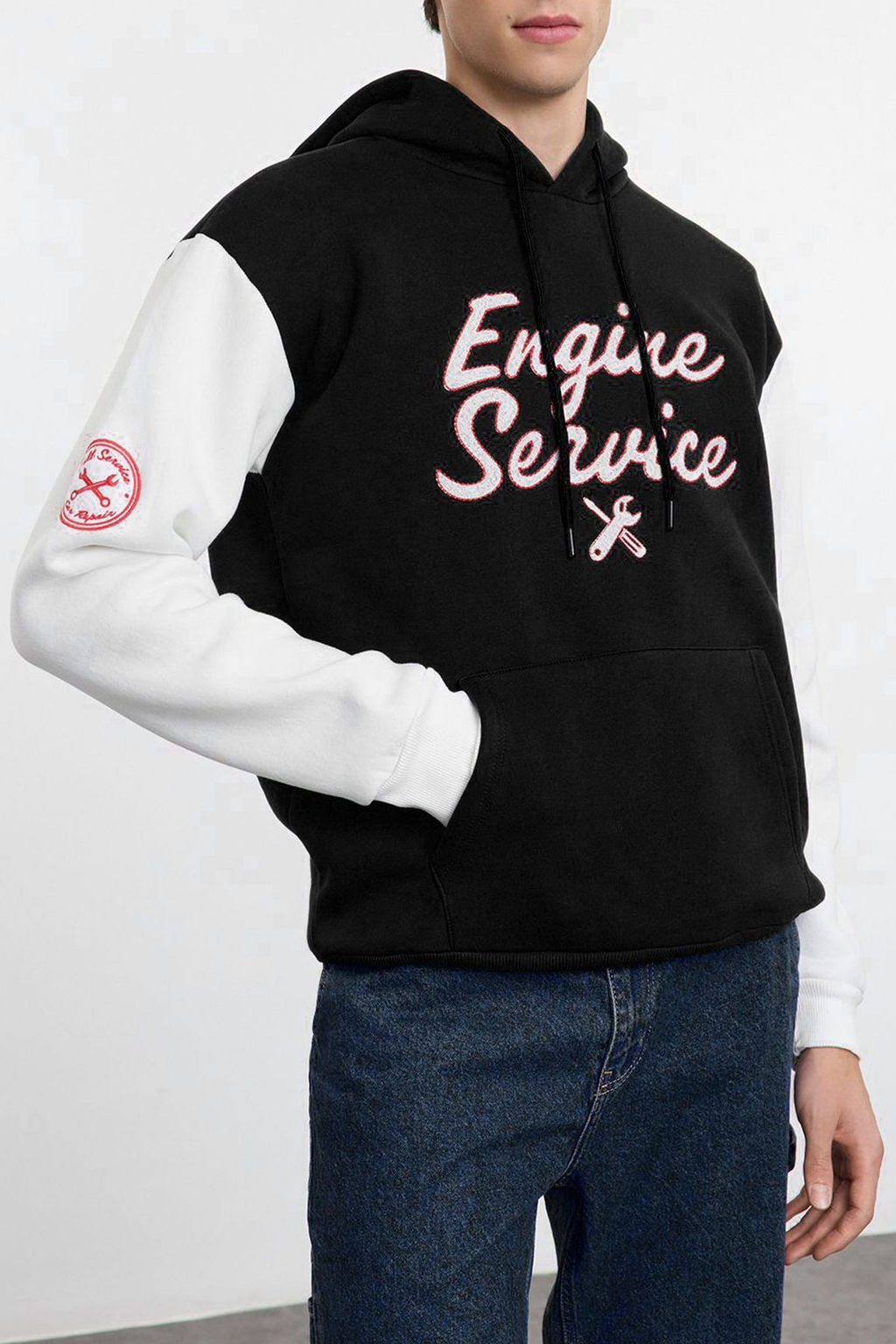 Zumrut Yesili Oversize/Genis Kesim Nak?sl? Renk Bloklu Kapusonlu Ici Polar Sweatshirt TMNAW25SW00044 - Trendyolmilla фото 15
