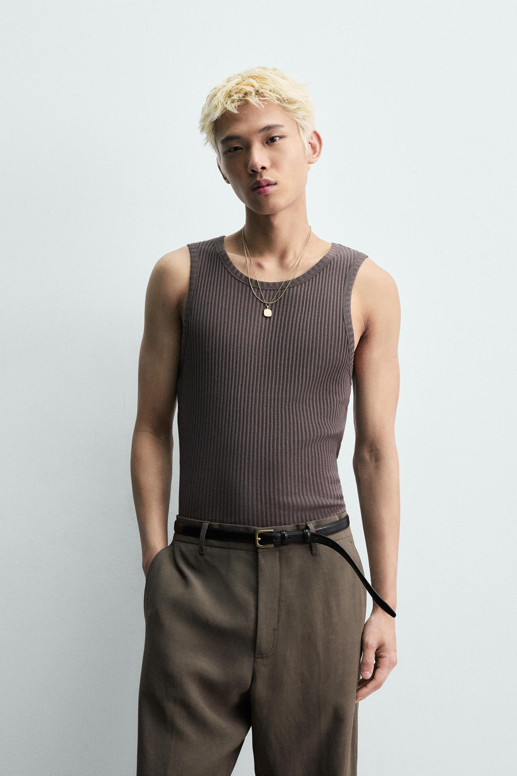 CAMISETA TANK SLIM FIT RIB / Gris oscuro