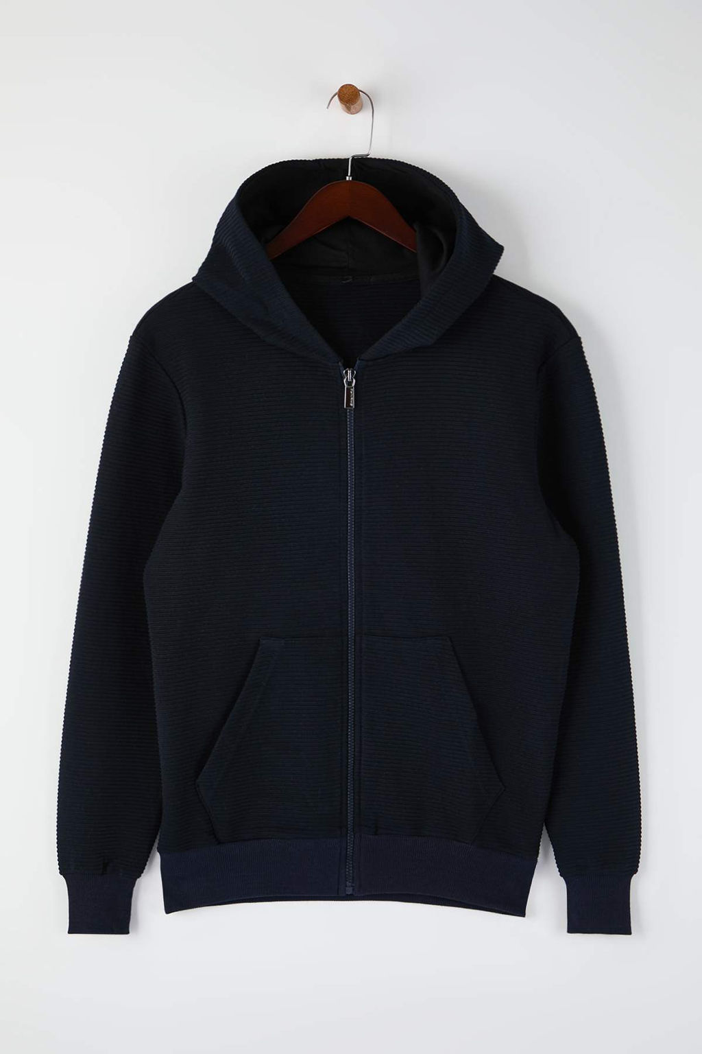 Lacivert Regular/Normal Kesim Fermuarl? Kapusonlu Dokulu Sweatshirt TMNAW26SW00067