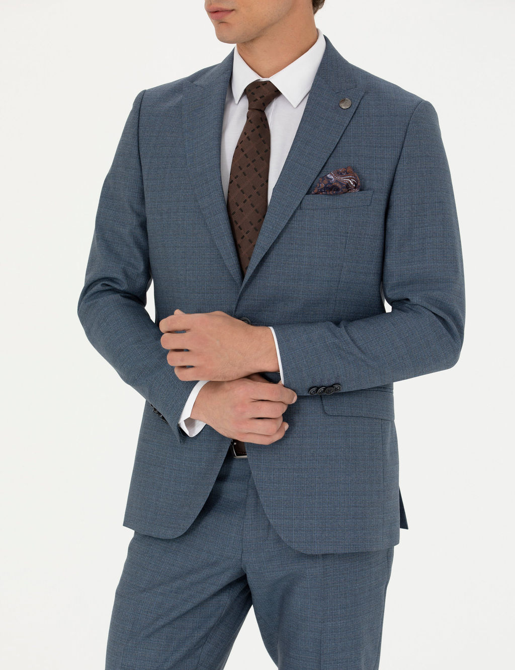 %100 Y_n Koyu Mavi Ekstra Slim Fit Tak_m Elbise