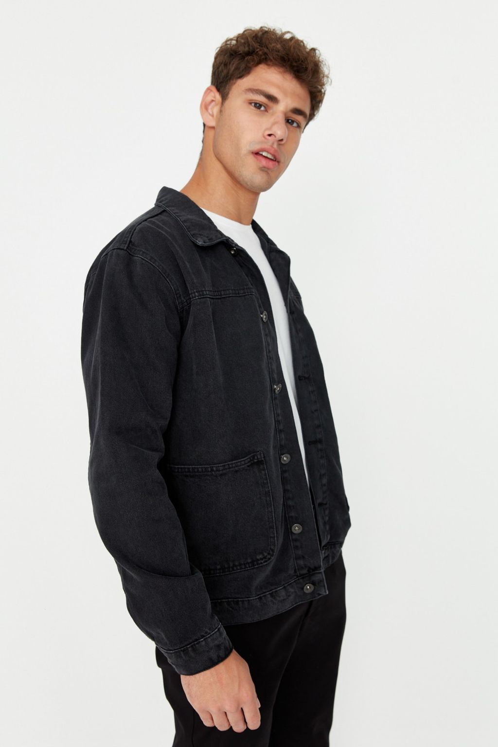 TRENDYOL MAN Siyah Regular Fit Denim Kot Ceket TMNAW23CE00011 - Trendyolmilla фото 2