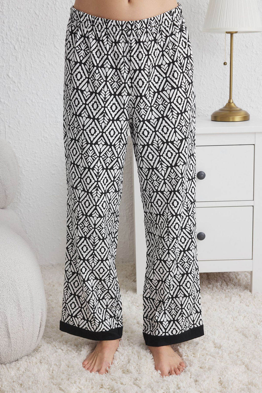 Trendyolmilla Siyah %100 Pamuklu Etnik Desenli Ip Ask?l? Orme Pijama Tak?m? THMSS25PT00164 фото 4