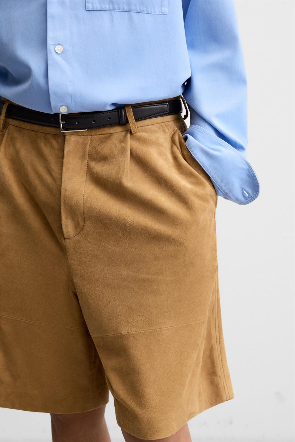 PLEATED SUEDE LEATHER BERMUDA SHORTS - Zara фото 5