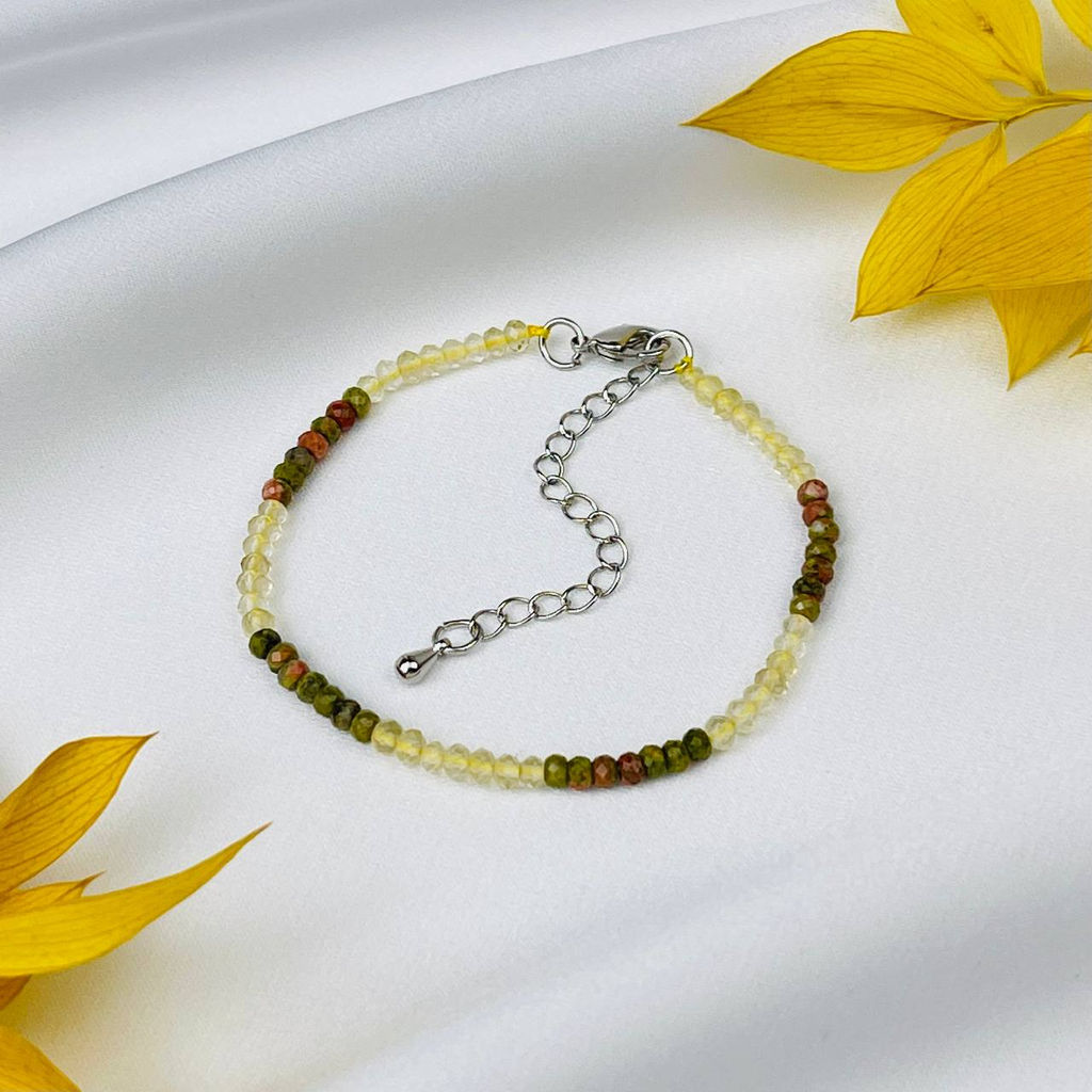 Браслет из Унакита и Лимонного кварца 16 см +