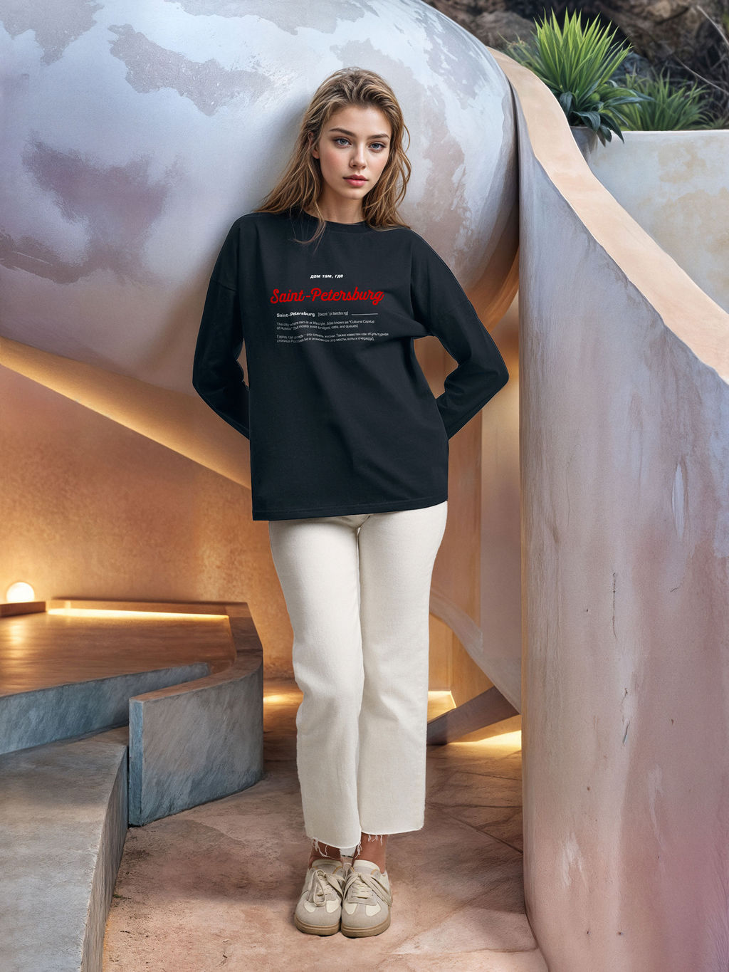 Лонгслив женский Дом там где...Saint-Petersburg серый - Yollochka фото 6