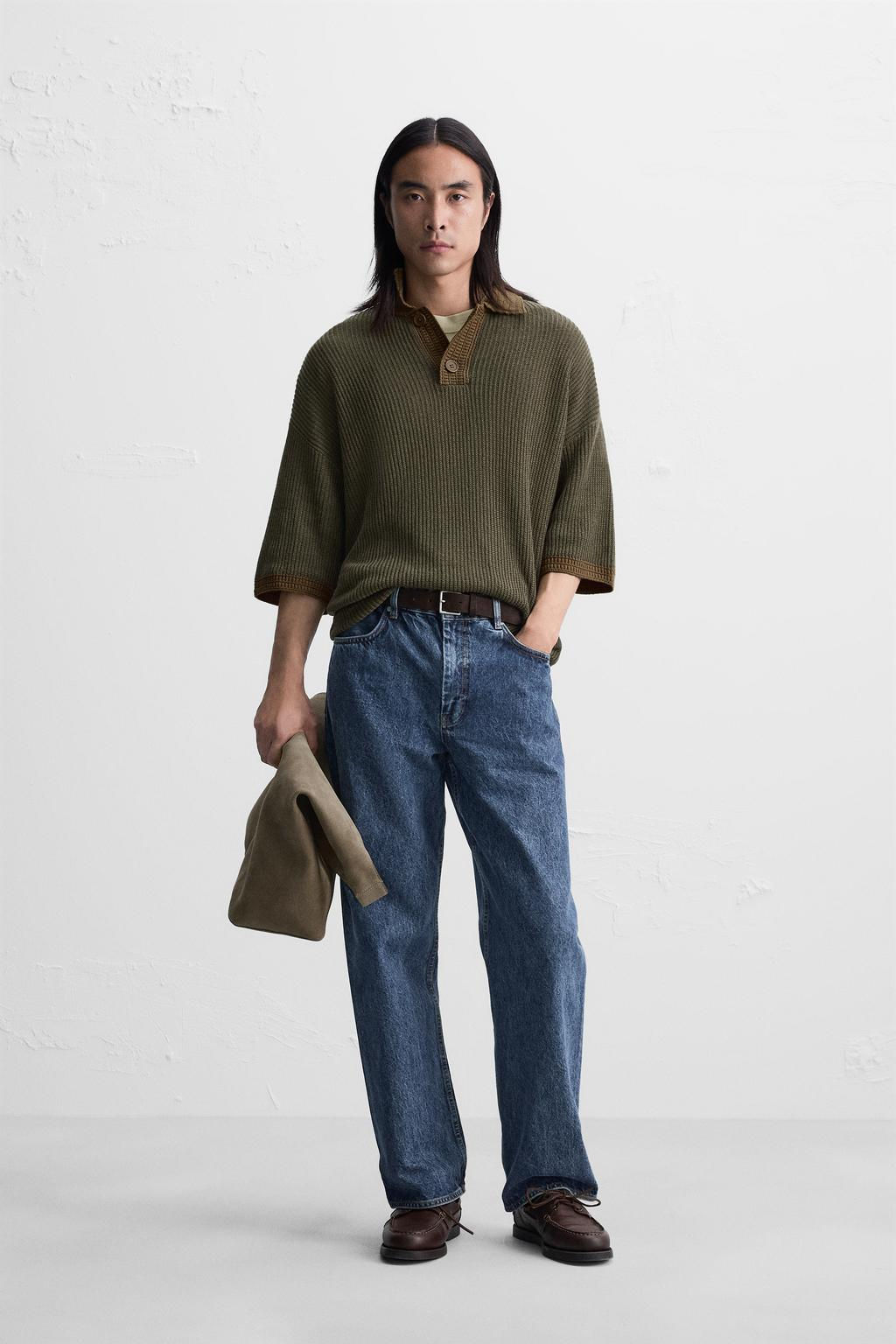 COTTON - LINEN KNIT POLO SHIRT - Zara фото 3