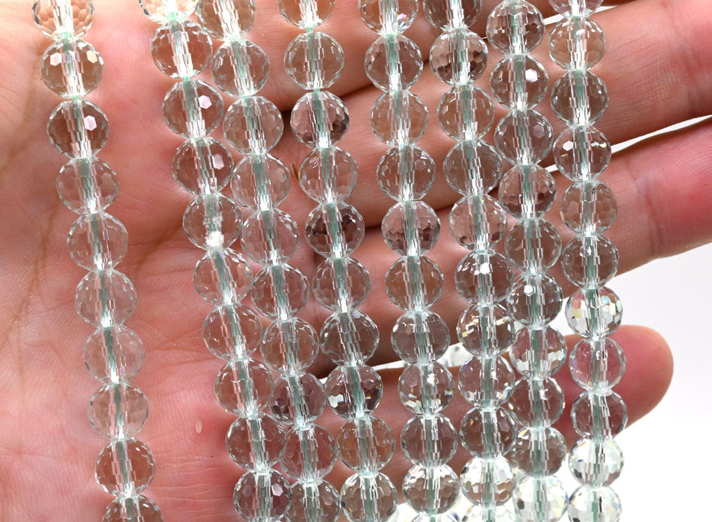 Граненые бусины из циркона шарик 8мм цв.хрусталь, 40см, 54 бусины Радуга камня