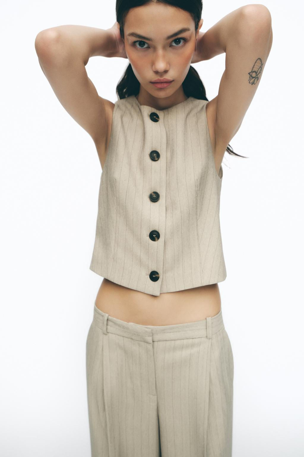STRIPED HERRINGBONE WAISTCOAT - Zara фото 2