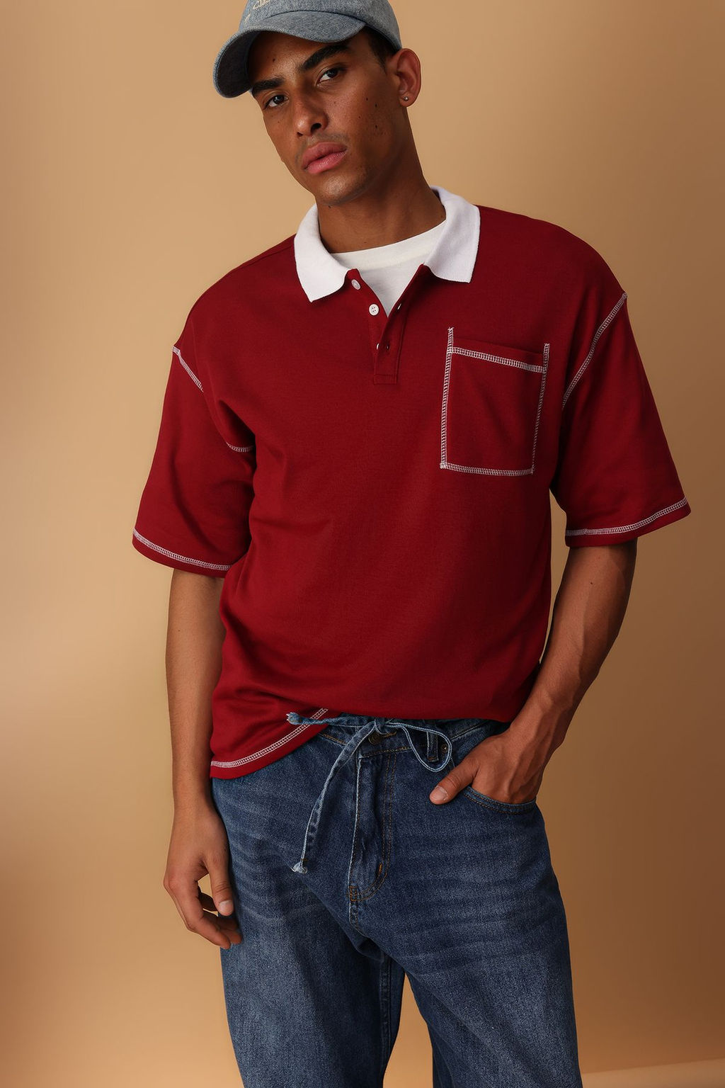 TRENDYOL MAN Bordo Oversize/Genis Kesim Dikis Detayl? Polo Yaka T-shirt TMNSS25PO00034 - Trendyolmilla фото 2