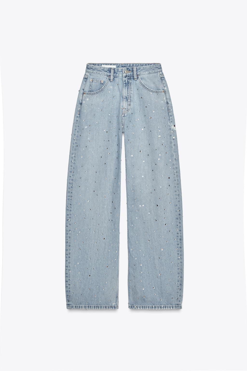 TRF CURVED RHINESTONE HIGH-WAIST JEANS - Zara фото 6