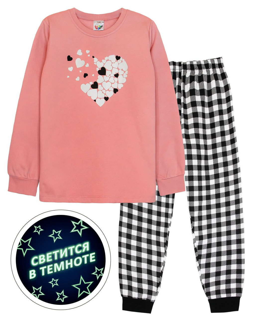 Пижама для девочки 91232ф черный/черная клетка 990 Lets go - Let's go фото 7