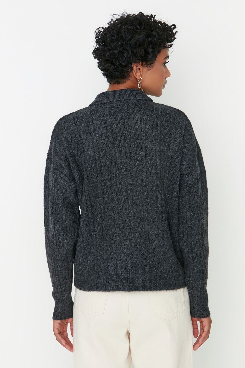 Antrasit Genis Kal?p Yumusak Dokulu Triko Kazak TWOAW21KZ2635