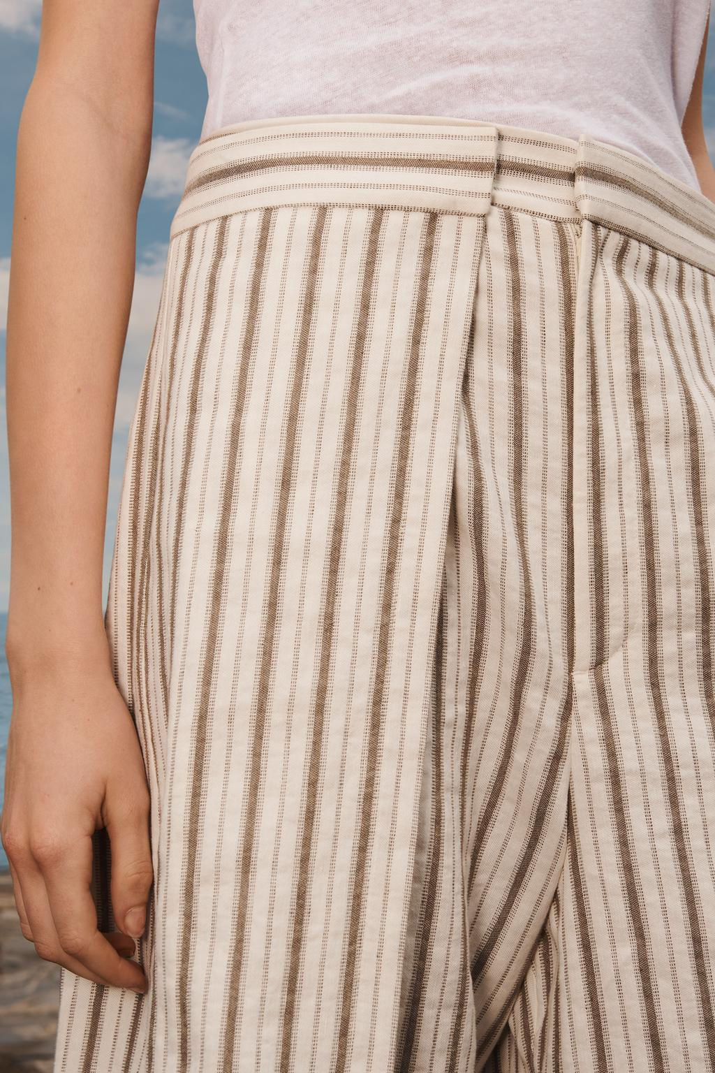 LIMITED EDITION STRIPED LINEN BLEND TROUSERS - Zara фото 2