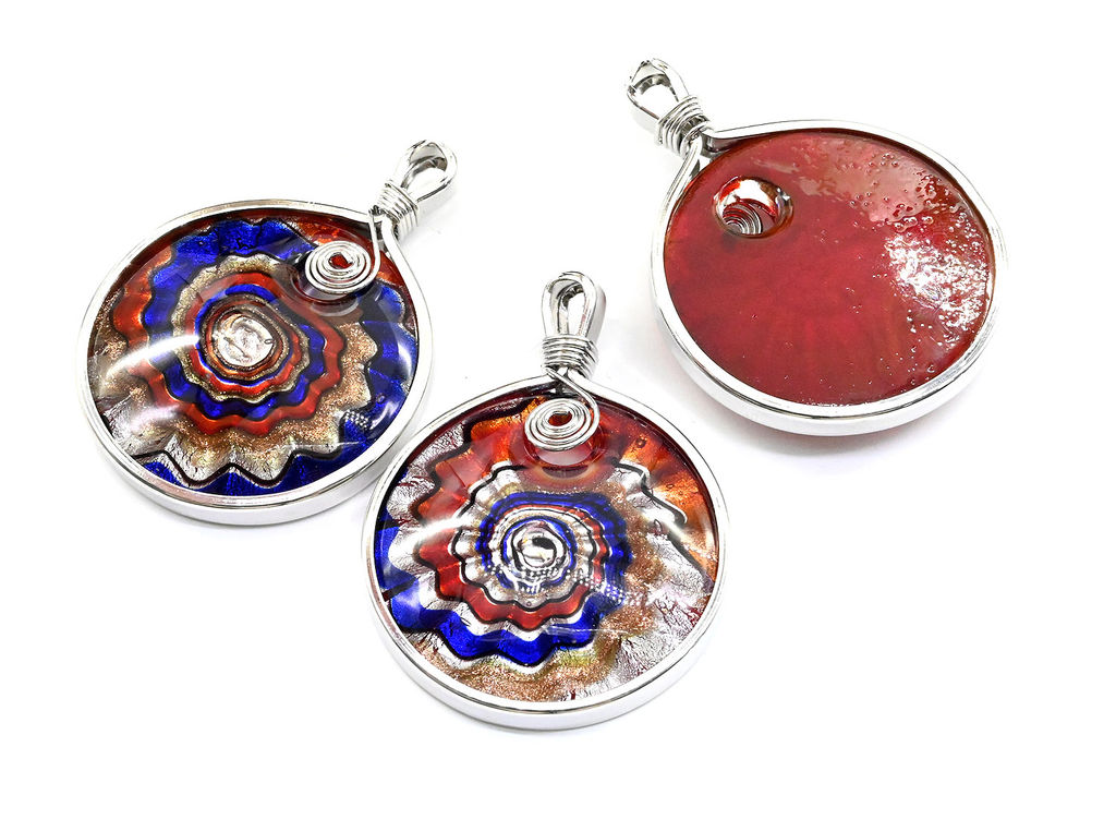 Подвеска кулон на шею из муранского стекла в металле Круг 45мм цв.красный