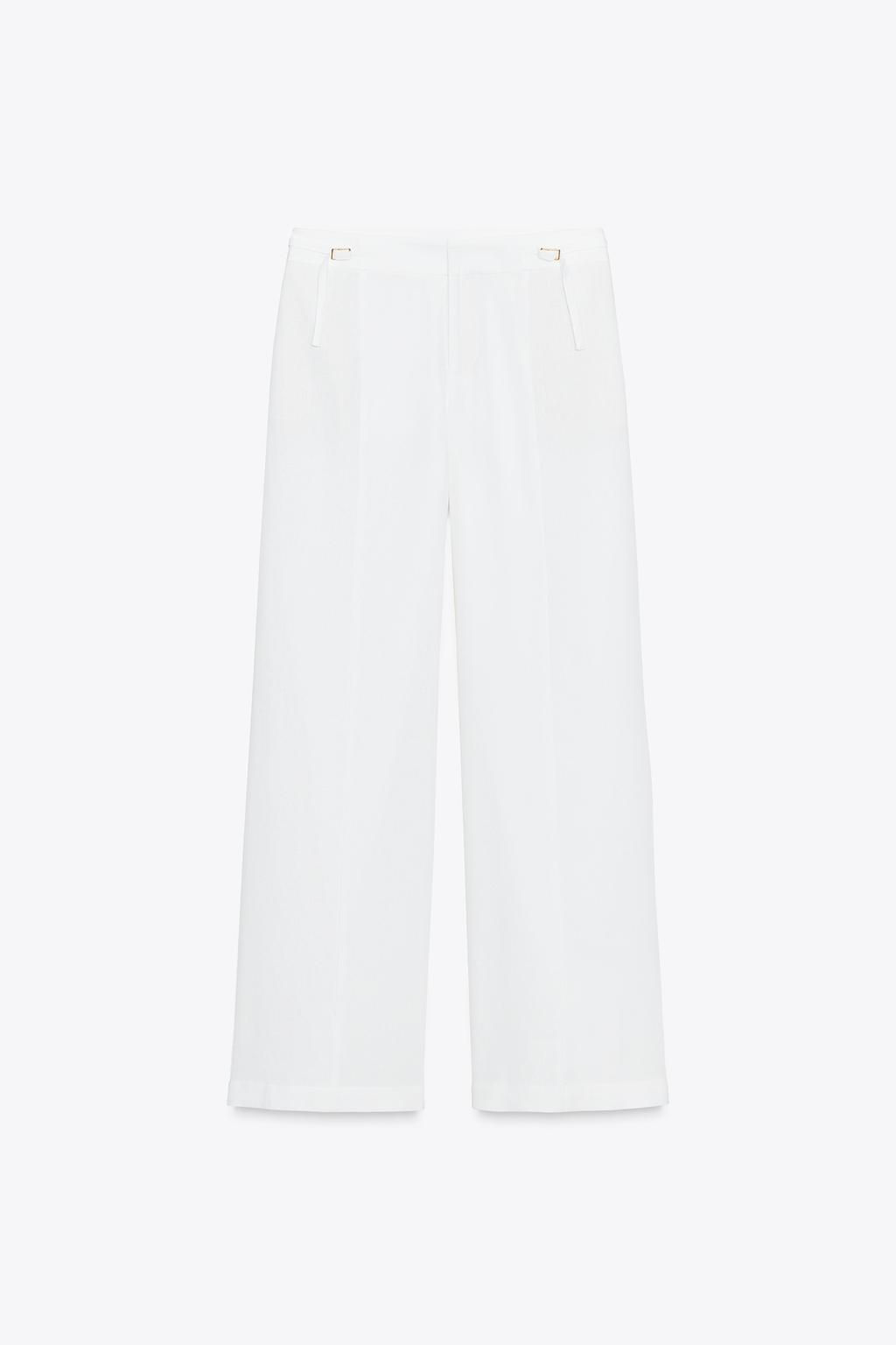 LINEN BLEND WIDE-LEG TROUSERS WITH BUCKLES - Zara фото 7
