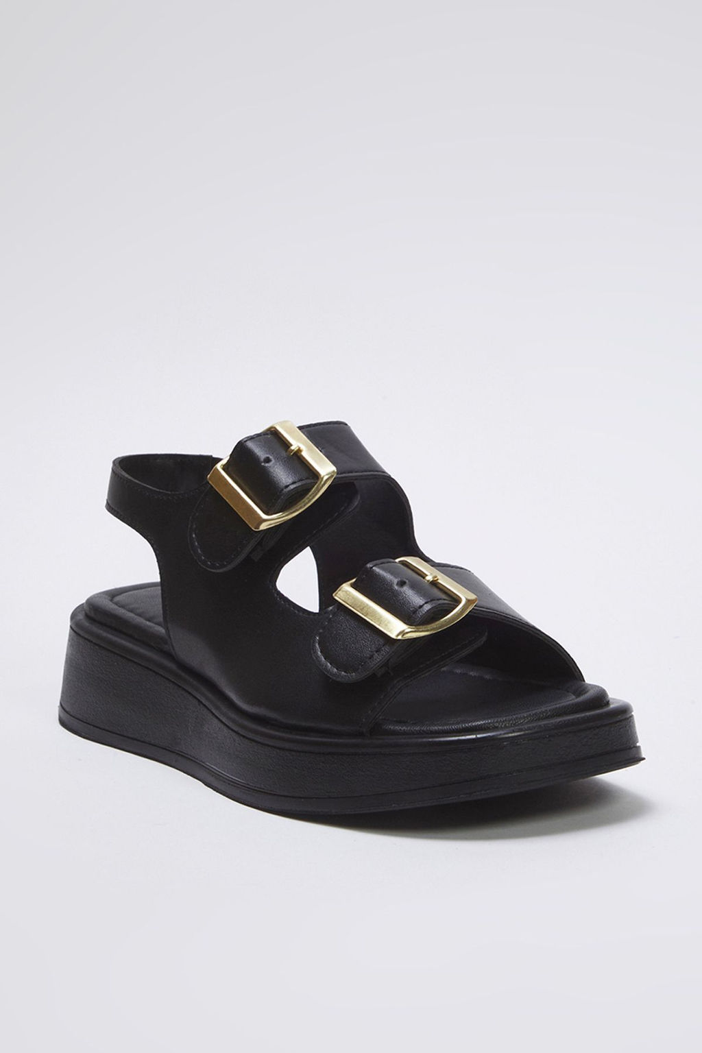 Siyah Cift Tokal? Kad?n Kal?n Taban Sandalet 
TAKAW25SD00000