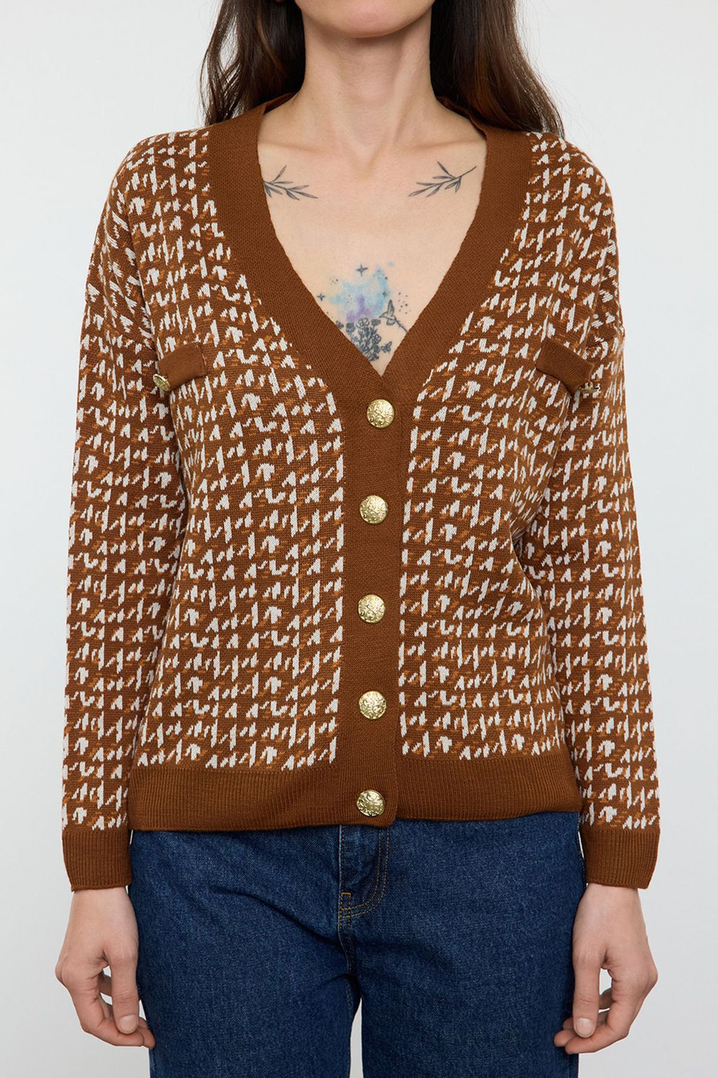 Kahverengi Genis Kal?p Triko H?rka TWOAW22HI0268