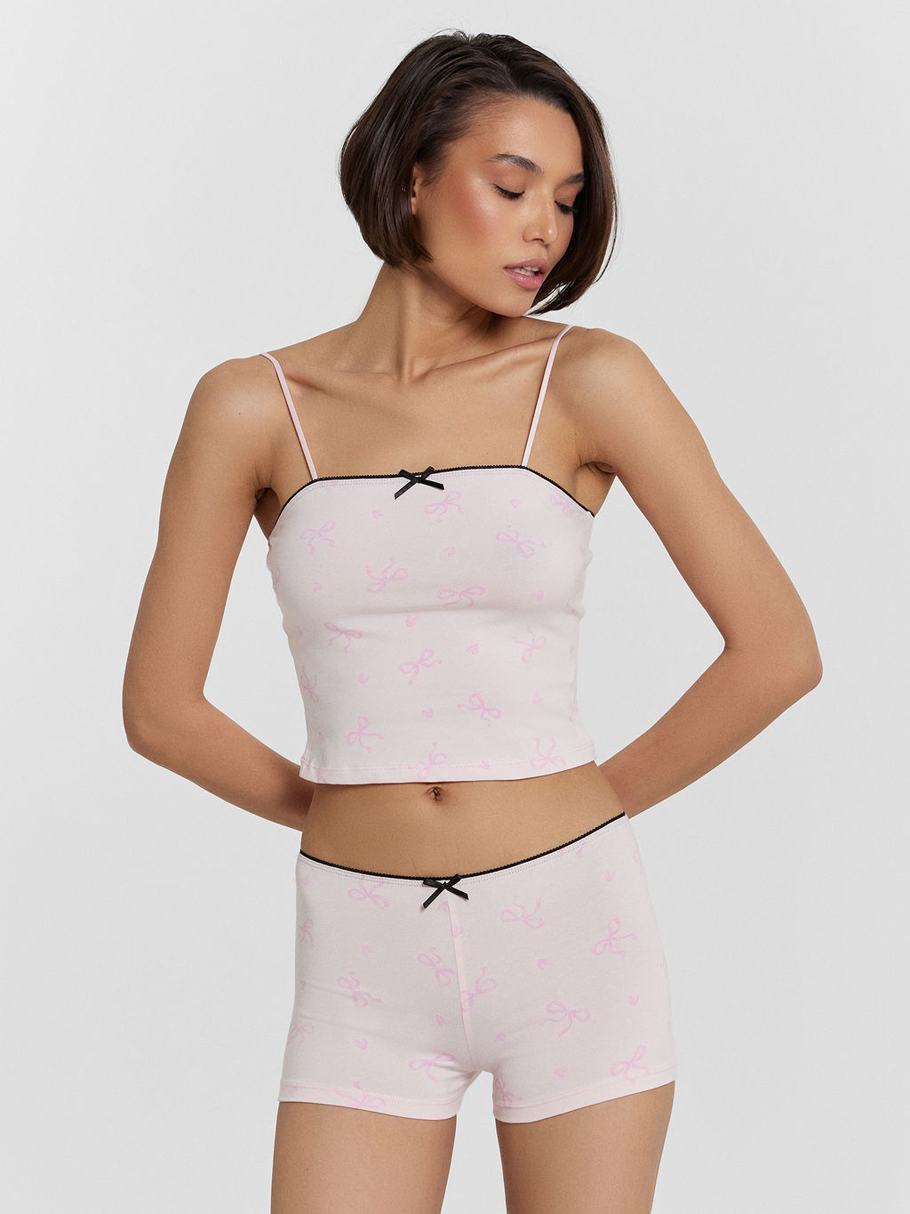 Комплект домашний женский розовый с бантиками